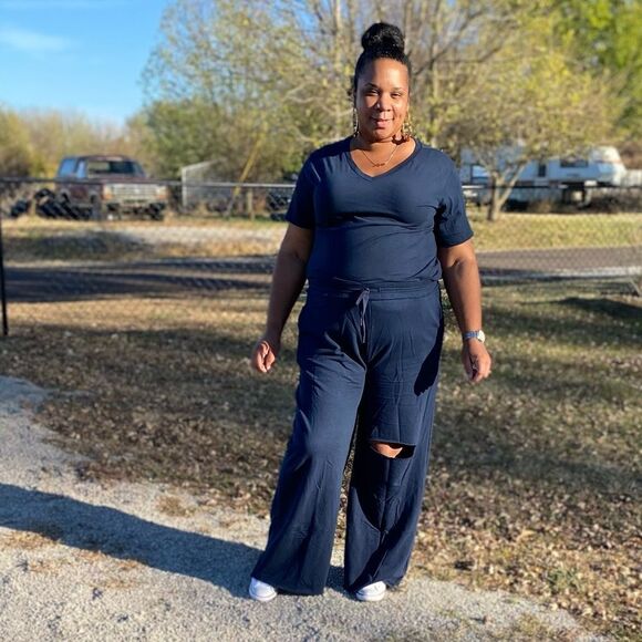 Navy Split Knee Plus Size Matching Set - Picture 1 of 2